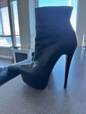 Christian Louboutin Black Leather Platform Mid-Calf Boots Size 8